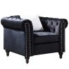 38 in. Round Arm Velvet Mid-Century Modern Straight Sofa in Black by Z-joyee