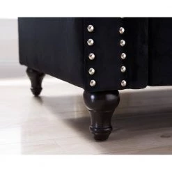 38 in. Round Arm Velvet Mid-Century Modern Straight Sofa in Black by Z-joyee -Cheap Z-joyee Store black z joyee sofas couches p s202200260 c3 1000