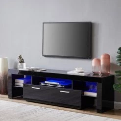 63 in. Black Modern TV Stand with LED Lights Fits TV's up to 70 in. by Z-joyee -Cheap Z-joyee Store black z joyee tv stands f fb857215050 1f 1000