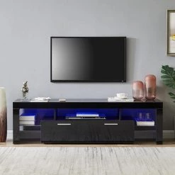63 in. Black Modern TV Stand with LED Lights Fits TV's up to 70 in. by Z-joyee -Cheap Z-joyee Store black z joyee tv stands f fb857215050 31 1000