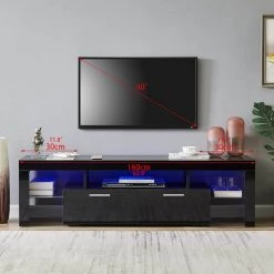 63 in. Black Modern TV Stand with LED Lights Fits TV's up to 70 in. by Z-joyee -Cheap Z-joyee Store black z joyee tv stands f fb857215050 44 1000