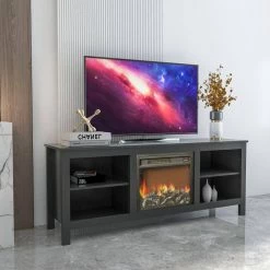 57.87 in. Black Fireplace TV Stand Fits TV's up to 70 in. by Z-joyee -Cheap Z-joyee Store black z joyee tv stands f fb857215357 1f 1000
