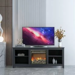 57.87 in. Black Fireplace TV Stand Fits TV's up to 70 in. by Z-joyee -Cheap Z-joyee Store black z joyee tv stands f fb857215357 31 1000