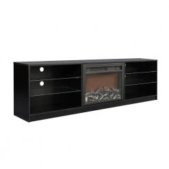 78.74 in. Black Stand with Electric Fireplace Fits TV's up to 85 in. by Z-joyee -Cheap Z-joyee Store black z joyee tv stands f fb857215401 fa 1000