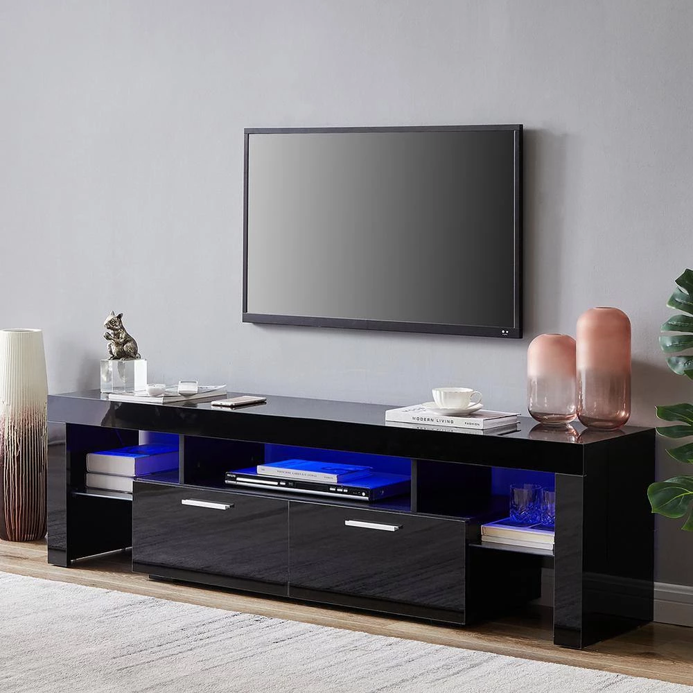 63 in. Black TV Stand Fits TV's up to 70 in. with LED Lights by Z-joyee 9 63 in. Black TV Stand Fits TV's up to 70 in. with LED Lights by Z-joyee - Image 9
