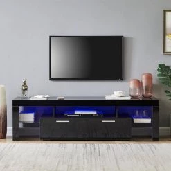 63 in. Black TV Stand Fits TV's up to 70 in. with LED Lights by Z-joyee 11 63 in. Black TV Stand Fits TV's up to 70 in. with LED Lights by Z-joyee -Cheap Z-joyee Store black z joyee tv stands f fb857215531 c3 1000