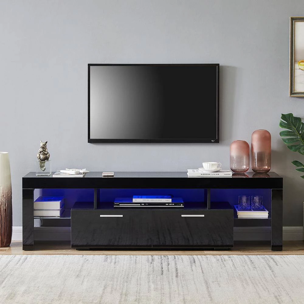 63 in. Black TV Stand Fits TV's up to 70 in. with LED Lights by Z-joyee 3 63 in. Black TV Stand Fits TV's up to 70 in. with LED Lights by Z-joyee - Image 3