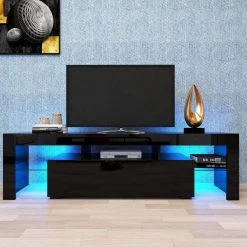 63 in. Black TV Stand Fits TV's up to 70 in. with Remote Control Lights by Z-joyee -Cheap Z-joyee Store black z joyee tv stands f fb857215791 31 1000
