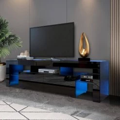 63 in. Black TV Stand Fits TV's up to 70 in. with Remote Control Lights by Z-joyee -Cheap Z-joyee Store black z joyee tv stands f fb857215791 44 1000