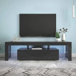 63 in. Black TV Stand Fits TV's up to 70 in. with Remote Control Lights by Z-joyee -Cheap Z-joyee Store black z joyee tv stands f fb857215791 c3 1000