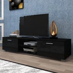 63 in. Black TV Stand with 2 Storage Cabinet Fits TV's up to 70 in. with Open Shelves by Z-joyee -Cheap Z-joyee Store black z joyee tv stands p td20220002 31 1000
