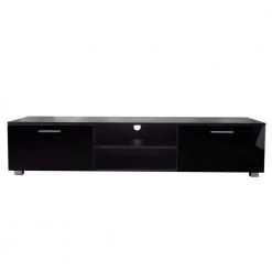 63 in. Black TV Stand with 2 Storage Cabinet Fits TV's up to 70 in. with Open Shelves by Z-joyee