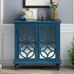 Half Moon Solid Wood Frame Storage Chest with Single Drawer, Navy by Z-joyee -Cheap Z-joyee Store blue z joyee accent cabinets ly wf290984aab c3 1000