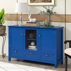 Modern Blue Accent Cabinet With 2 Doors, 3 Drawers by Z-joyee -Cheap Z-joyee Store blue z joyee accent cabinets lyac495aav 31 1000