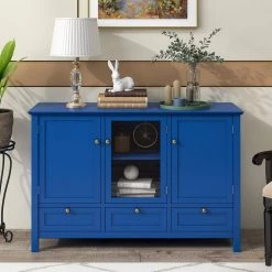 Modern Blue Accent Cabinet With 2 Doors, 3 Drawers by Z-joyee -Cheap Z-joyee Store blue z joyee accent cabinets lyac495aav c3 1000