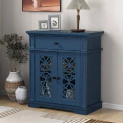 Wood Blue Accent Storage Cabinet with 1 drawer and Shelf, Home Fashions Console table for Entryway by Z-joyee -Cheap Z-joyee Store blue z joyee accent cabinets lyac945aav 31 1000