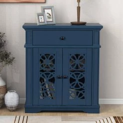 Wood Blue Accent Storage Cabinet with 1 drawer and Shelf, Home Fashions Console table for Entryway by Z-joyee -Cheap Z-joyee Store blue z joyee accent cabinets lyac945aav c3 1000