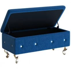 Blue Flip Top Storage Velvet Bench 37.4 in. W x 17.30 in. H x 17.7 in. D by Z-joyee -Cheap Z-joyee Store blue z joyee bedroom benches ly 6840454 44 1000