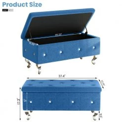 Blue Flip Top Storage Velvet Bench 37.4 in. W x 17.30 in. H x 17.7 in. D by Z-joyee -Cheap Z-joyee Store blue z joyee bedroom benches ly 6840454 4f 1000