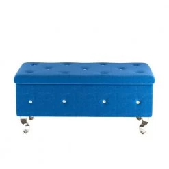 Blue Flip Top Storage Velvet Bench 37.4 in. W x 17.30 in. H x 17.7 in. D by Z-joyee