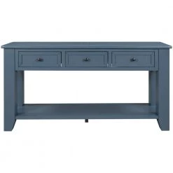 55 in. Blue Standard Rectangle Wood Console Table with 3-Drawers by Z-joyee