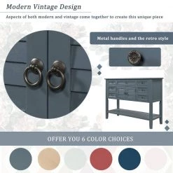 45.3 in. Blue Standard Rectangle Wood Console Table with 7-Drawers, 1-Cabinet and 1-Shelf by Z-joyee -Cheap Z-joyee Store blue z joyee console tables f fb857221723 4f 1000