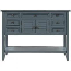 45.3 in. Blue Standard Rectangle Wood Console Table with 7-Drawers, 1-Cabinet and 1-Shelf by Z-joyee