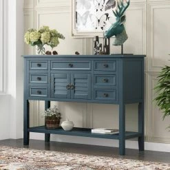 45.3 in. Blue Standard Rectangle Wood Console Table with 7-Drawers, 1-Cabinet and 1-Shelf by Z-joyee -Cheap Z-joyee Store blue z joyee console tables f fb857221723 76 1000