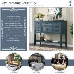 45.3 in. Blue Standard Rectangle Wood Console Table with 7-Drawers, 1-Cabinet and 1-Shelf by Z-joyee -Cheap Z-joyee Store blue z joyee console tables f fb857221723 fa 1000