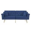 76.7 in. Blue Velvet 2-Seats Loveseats Sofa Futon Sofa Bed Tufted Sofa Couch with 2 Pillows and Nailhead Trim by Z-joyee