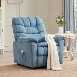 Blue Polyester Power Lift Chair Recliner Chair with Adjustable Massage and Heating System by Z-joyee -Cheap Z-joyee Store blue z joyee recliners p y202200073 31 1000