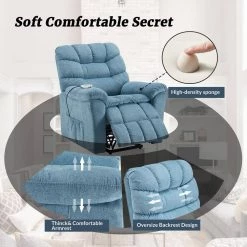 Blue Polyester Power Lift Chair Recliner Chair with Adjustable Massage and Heating System by Z-joyee -Cheap Z-joyee Store blue z joyee recliners p y202200073 76 1000