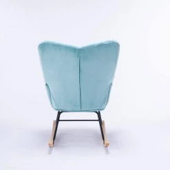 Blue Velvet Tufted Upholstered Mid Century Modern Rocking Chair Padded Seat by Z-joyee -Cheap Z-joyee Store blue z joyee rockers gliders ottomans p q202200072 1f 1000