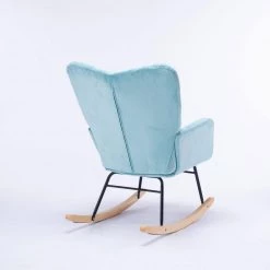 Blue Velvet Tufted Upholstered Mid Century Modern Rocking Chair Padded Seat by Z-joyee -Cheap Z-joyee Store blue z joyee rockers gliders ottomans p q202200072 4f 1000