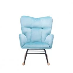 Blue Velvet Tufted Upholstered Mid Century Modern Rocking Chair Padded Seat by Z-joyee