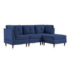88.58 in. Square Arm 3-Piece L-Shaped Velvet Modern Sectional Sofa Couch in Blue with Ottoman by Z-joyee -Cheap Z-joyee Store blue z joyee sectional sofas ljp s202200030 4f 1000