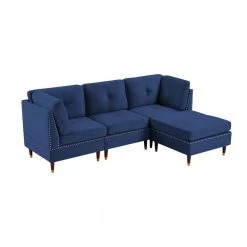 88.58 in. Square Arm 3-Piece L-Shaped Velvet Modern Sectional Sofa Couch in Blue with Ottoman by Z-joyee -Cheap Z-joyee Store blue z joyee sectional sofas ljp s202200030 c3 1000