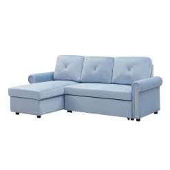 83 in. Round Arm Velvet L Shaped Sleeper Sofa Bed Convertible Sectional Couch with Storage Chaise in Blue by Z-joyee -Cheap Z-joyee Store blue z joyee sofas couches p q202200368 c3 1000