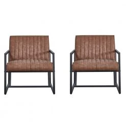 26 in. W Brown Faux Leather Steel Arm Chair (Set of 1) by Z-joyee