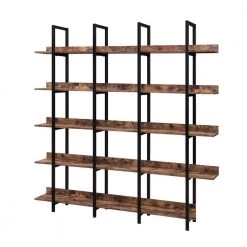 70.87 in. Brown Metal 5 Shelf Standard Bookcase with Wood Shelf by Z-joyee