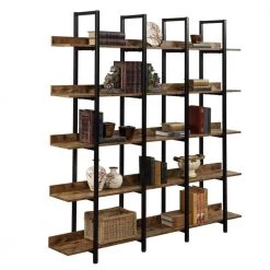 70.87 in. Brown Metal 5 Shelf Standard Bookcase with Wood Shelf by Z-joyee -Cheap Z-joyee Store brown z joyee bookcases bookshelves ly wf286176aat fa 1000