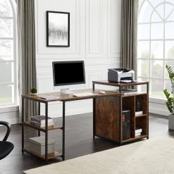 70.8 in. Rectangular Brown Computer Desk with Storage Shelf, CPU Storage Space by Z-joyee -Cheap Z-joyee Store brown z joyee computer desks f fb857219478 c3 1000