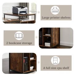 70.8 in. Rectangular Brown Computer Desk with Storage Shelf, CPU Storage Space by Z-joyee -Cheap Z-joyee Store brown z joyee computer desks f fb857219478 fa 1000