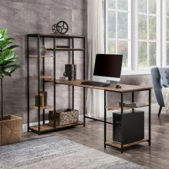 63 in. L-Shaped Brown Home Office Computer Desk with multiple storage shelves by Z-joyee -Cheap Z-joyee Store brown z joyee computer desks f fb857219508 31 1000