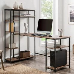 63 in. L-Shaped Brown Home Office Computer Desk with multiple storage shelves by Z-joyee -Cheap Z-joyee Store brown z joyee computer desks f fb857219508 4f 1000