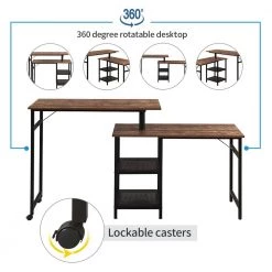 43.3 in. L-Shaped Brown Rotating Standing Computer Desk by Z-joyee -Cheap Z-joyee Store brown z joyee computer desks f fb857219522 1f 1000