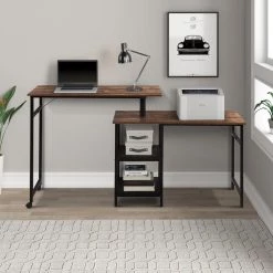 43.3 in. L-Shaped Brown Rotating Standing Computer Desk by Z-joyee -Cheap Z-joyee Store brown z joyee computer desks f fb857219522 76 1000