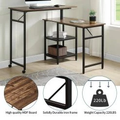 43.3 in. L-Shaped Brown Rotating Standing Computer Desk by Z-joyee -Cheap Z-joyee Store brown z joyee computer desks f fb857219522 fa 1000