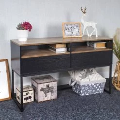 47 in. Brown Particle Board Rectangle Metal Frame Console Table with 2-Drawers and Storage Shelf by Z-joyee -Cheap Z-joyee Store brown z joyee console tables f fb857220689 fa 1000