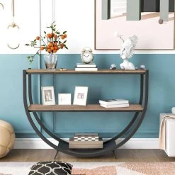48 in. Brown Half Moon Demilune Metal Wood Console Table with Storage Shelf by Z-joyee -Cheap Z-joyee Store brown z joyee console tables f fb857221617 31 1000